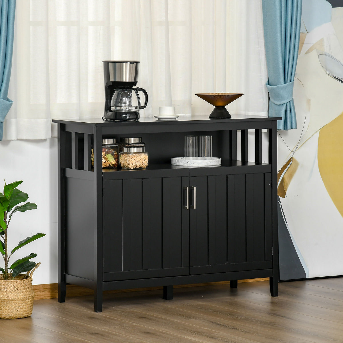Buffet Cabinet, Coffee Bar Cabinet With 2 Doors And Adjustable Shelves For Entryway Living Room - Black