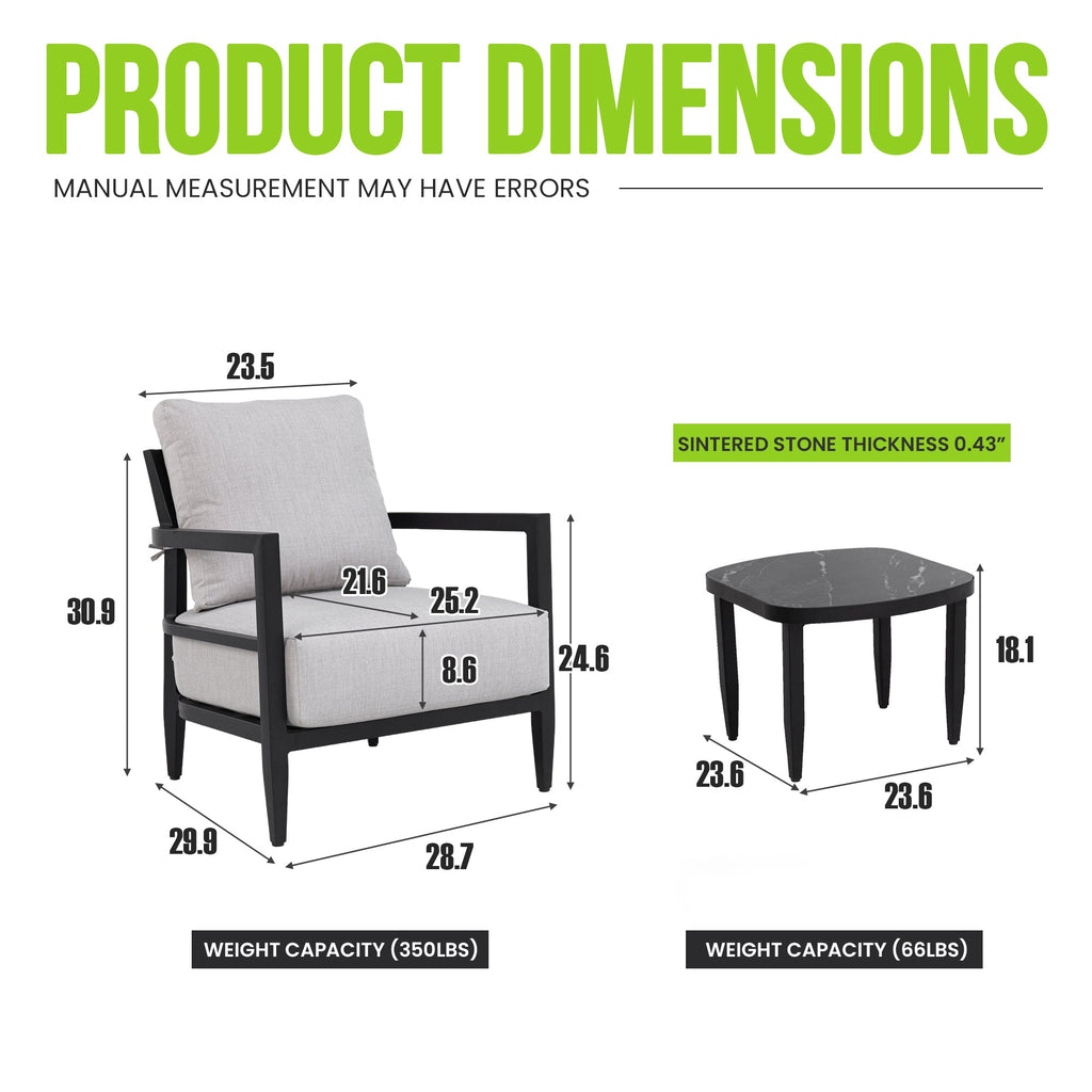 3 PC Outdoor Aluminum Patio Furniture Set
