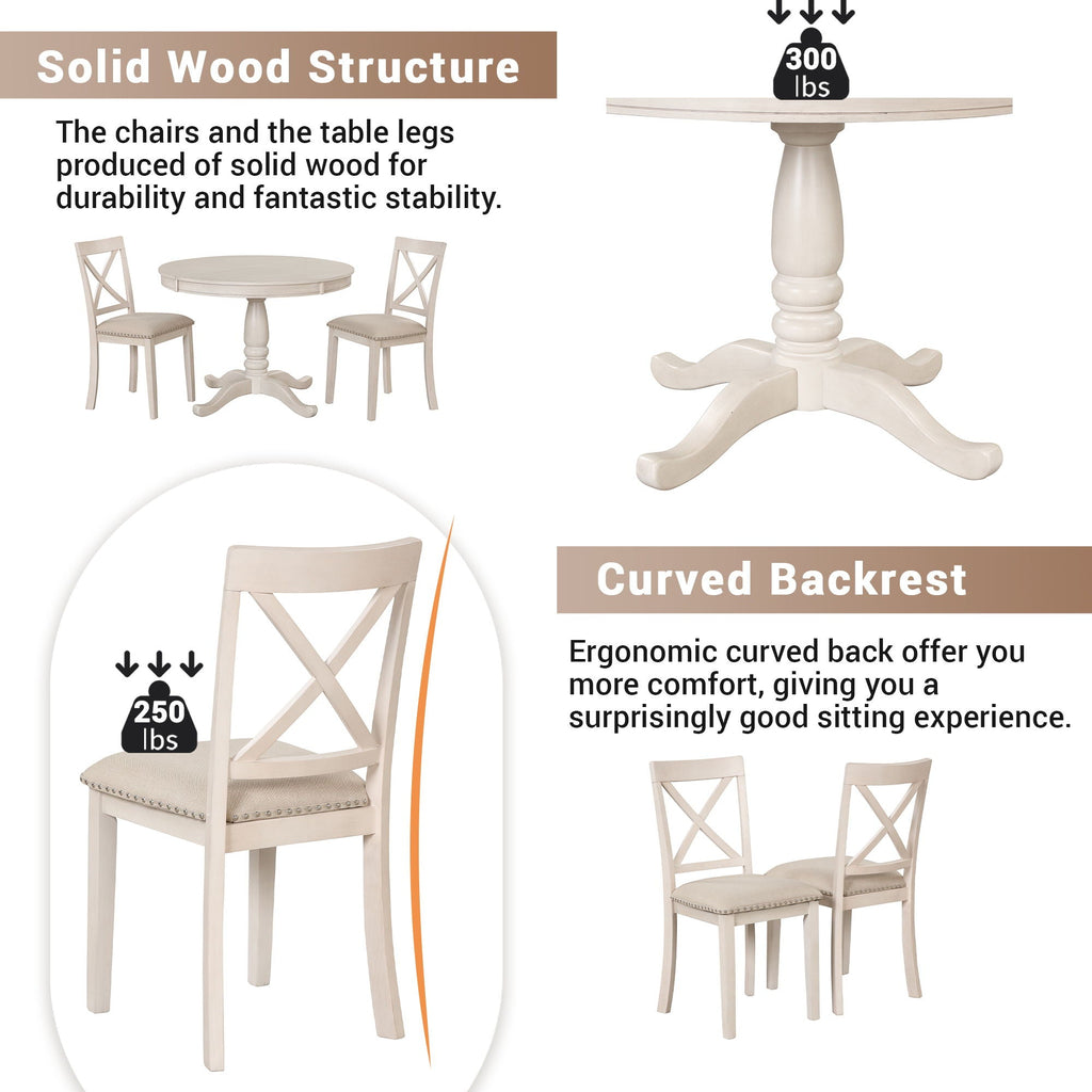 Dining Table Set For 4, Round Table And 4 Chairs