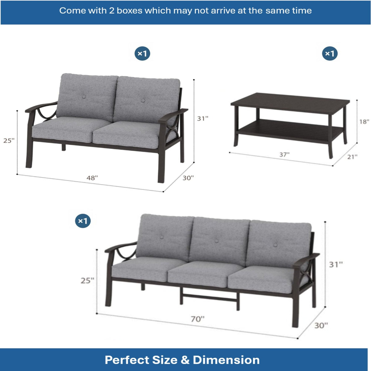 Patio Furniture Set with Coffee Table and Cushions for Backyard