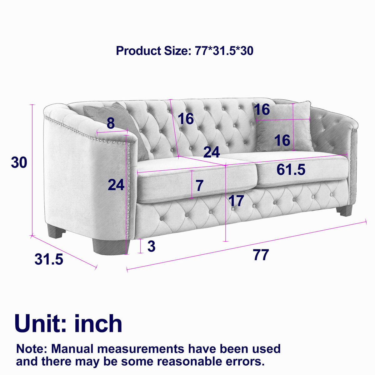 Modern Chesterfield Sofa With Tufted Backrest