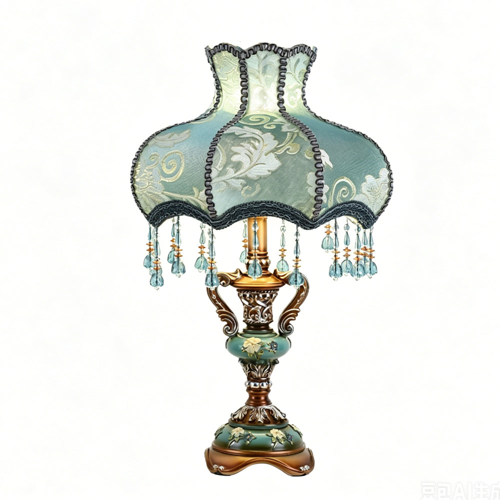 Victorian Floral Table Lamp – Lace Lampshade & Beaded Fringe, Antique Bedside Night Light