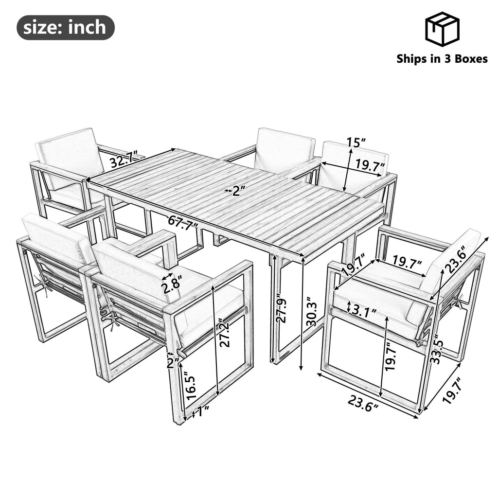 7 Pieces Dining Set Table And Chair Set With And Removable Cushions For Patio