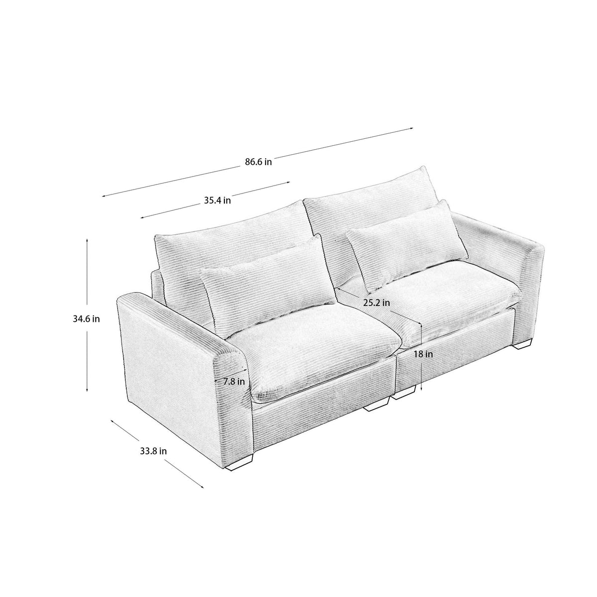 Beige Corduroy Sofa Couch, Deep Seat Couches