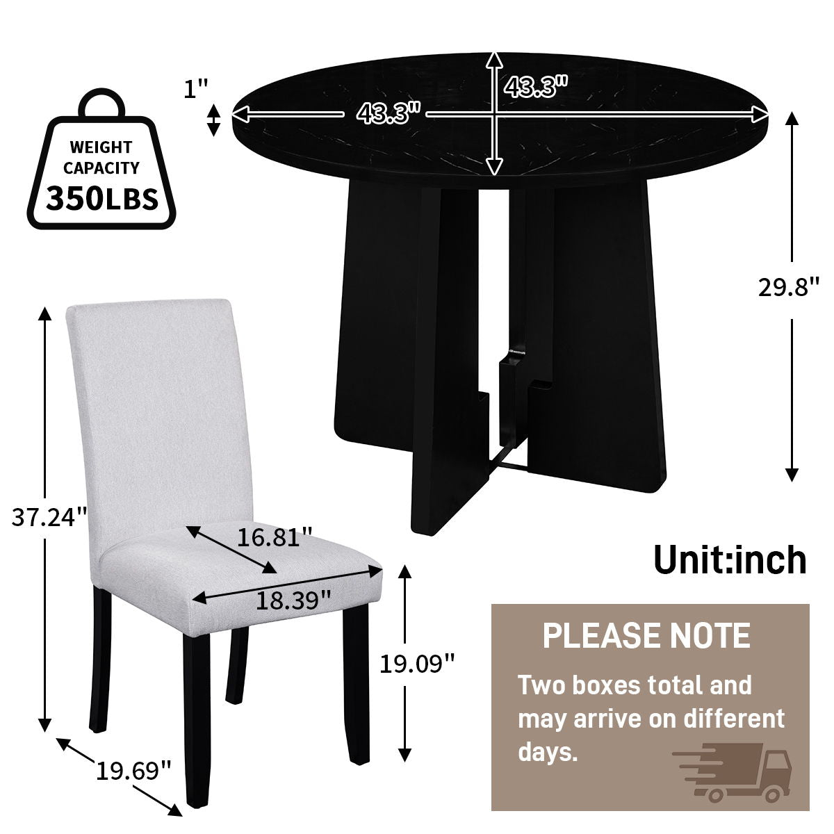 5 Piece Round Dining Table Set, Dining Table And 4 Upholstered Chairs