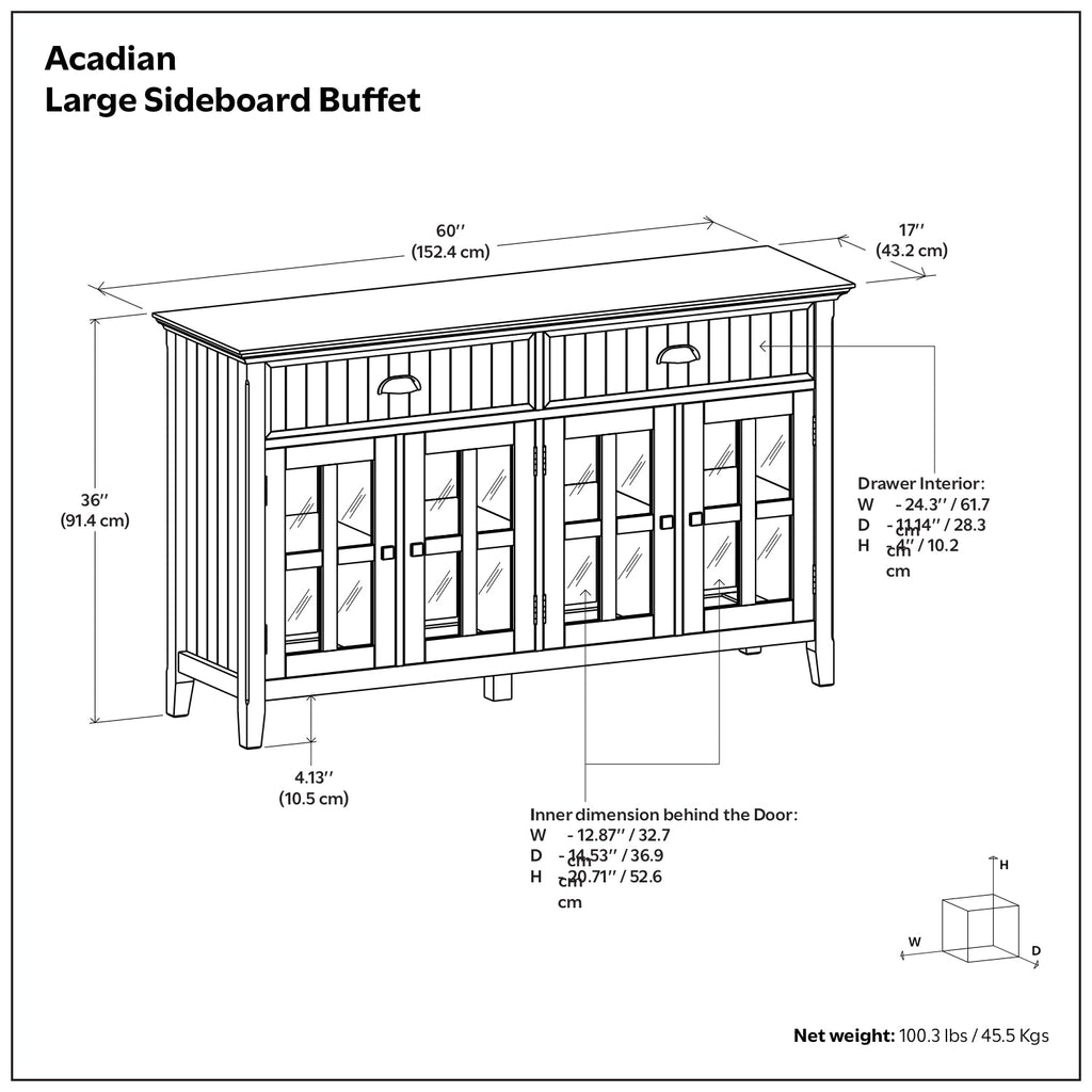 60 Inch Wide Solid Wood Large Sideboard Buffet in Brunette