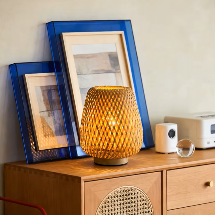 Hollow Woven Bamboo Table Lamp | Open-Weave Bamboo Bedside Light
