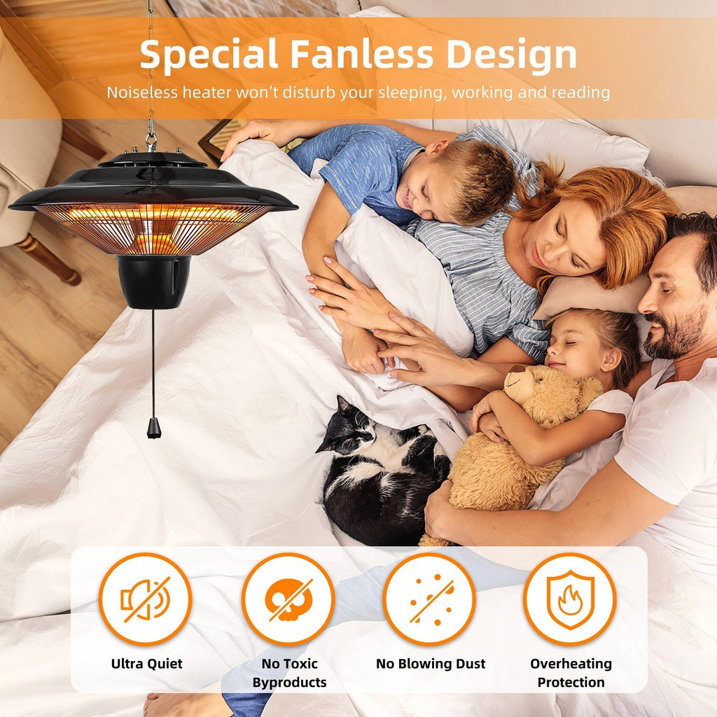 1500W Outdoor Hanging Patio Heater Waterproof 2 Heating Levels Overheating Protection