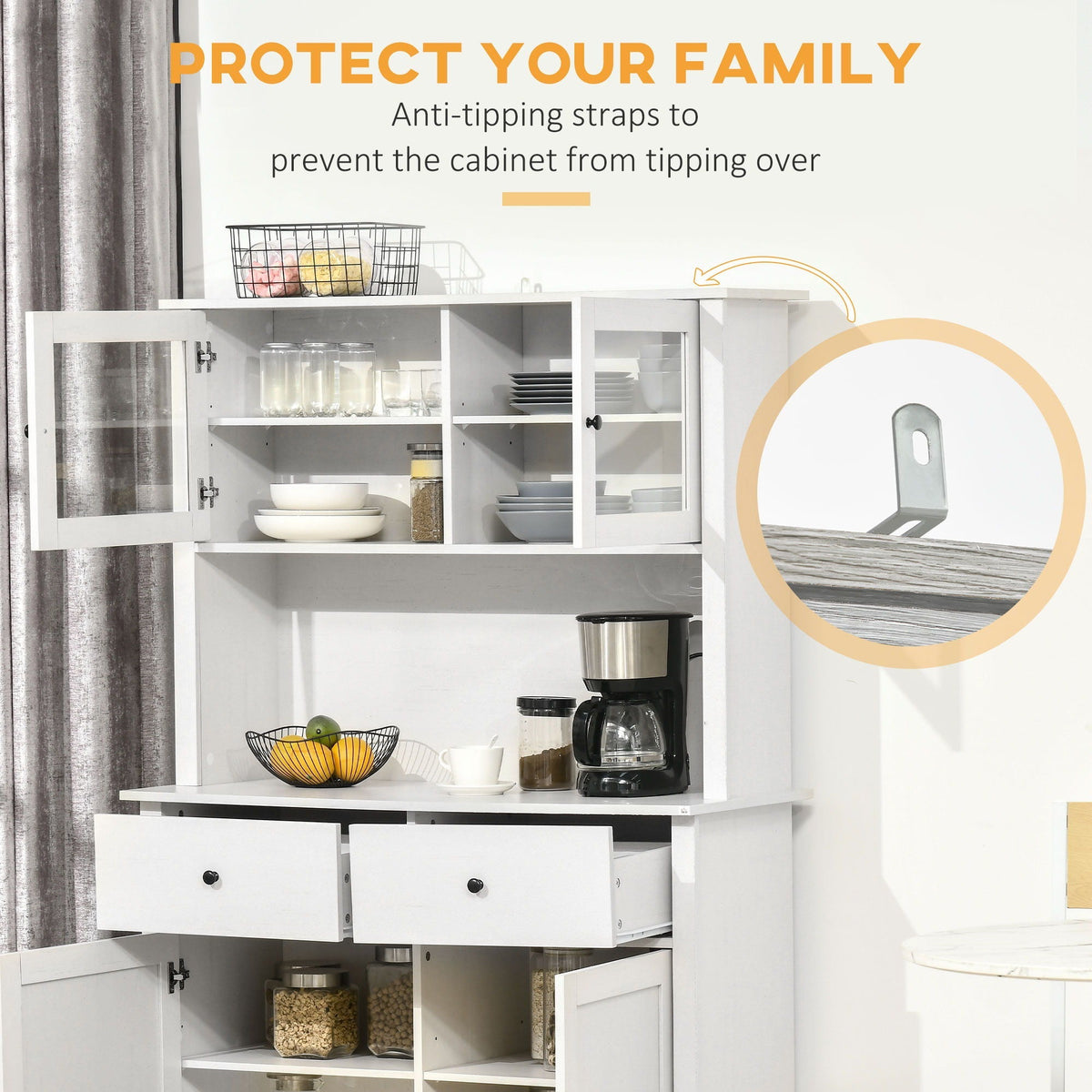 63.5" Kitchen Buffet With Pantry Storage Cabinet With 4 Shelves