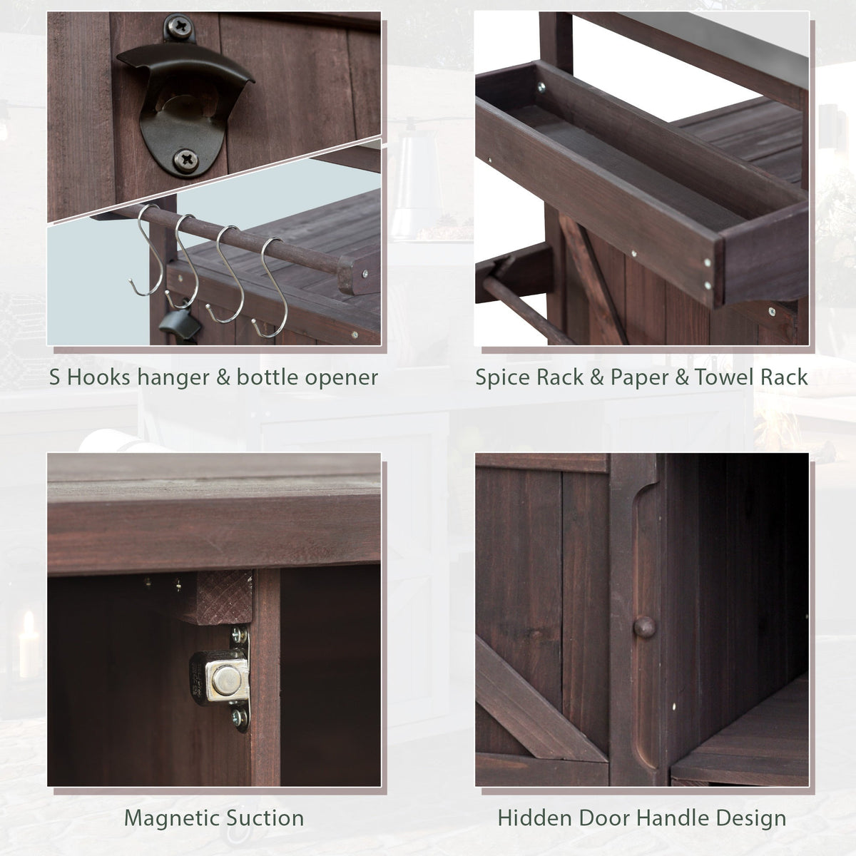 Outdoor Kitchen Island, Rolling Bar Cart & Storage Cabinet
