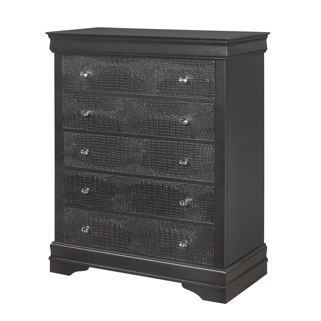 5 Pieces Bedroom Set With Crystal Tufted Headboard with LED Lighting