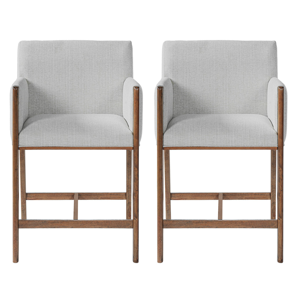 24'' Seat Height Upholstered Counter Stools with Arms for Kitchen Island/Dining Room, Set of 2