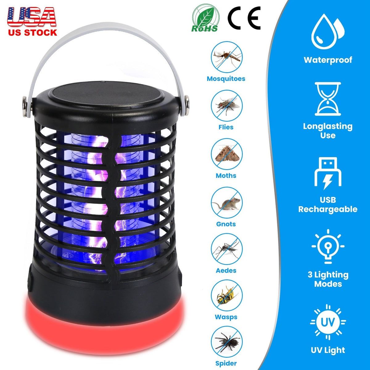 4 In 1 Bug Zapper Light Rechargeable Mosquito Zapper for Indoor Outdoor  Waterproof Mosquito Killer Lamp with 3 Lighting Modes for Patio Yard Home