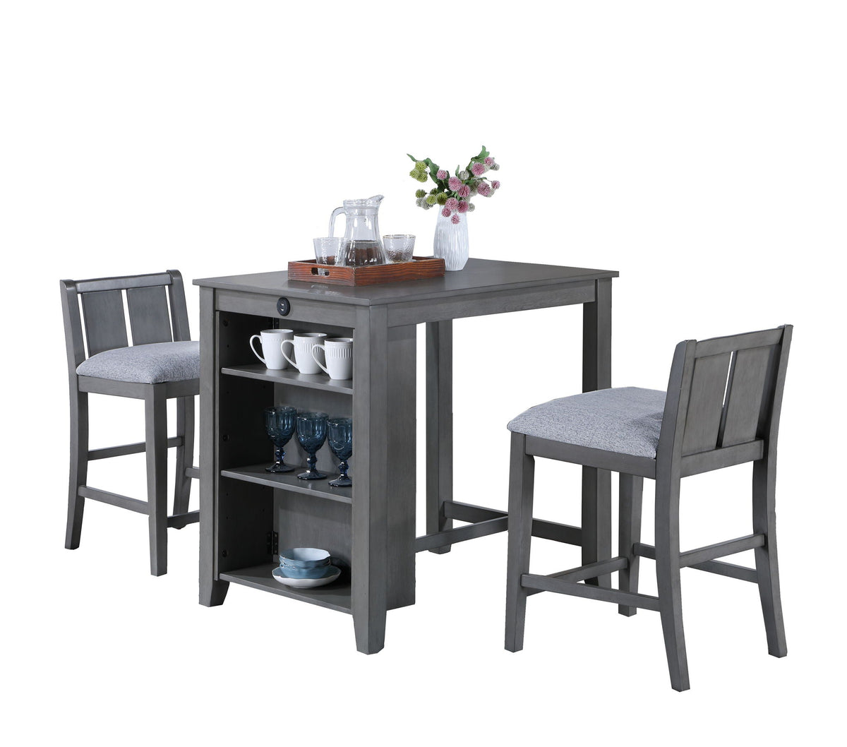 3 Piece Counter Height Dining Table With Shelves And 2 Chairs
