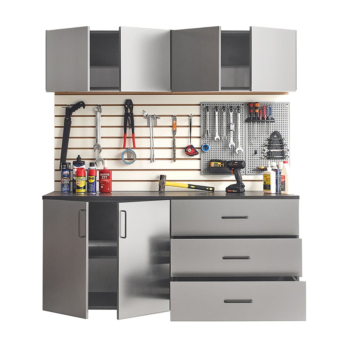Garage Cabinet Set C With Soft Closing Drawers - Metallic Gray