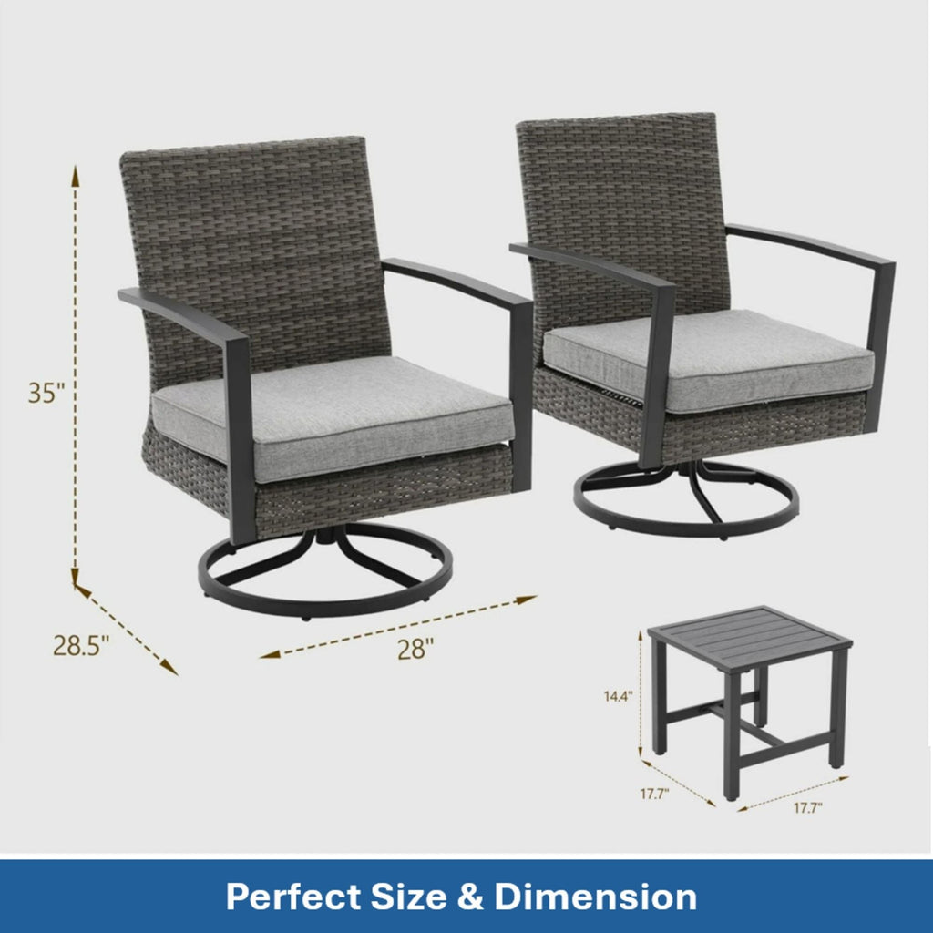 3 Piece Patio Furniture, Swivel Rocker Set With Side Table & Cushions