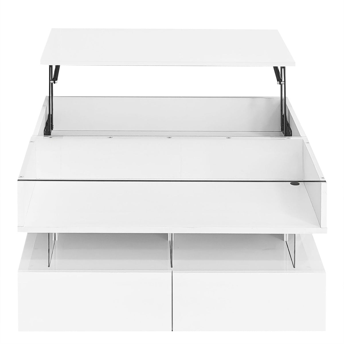Lift Top Coffee Table With 2 Drawers, Hidden Space And LED Lights