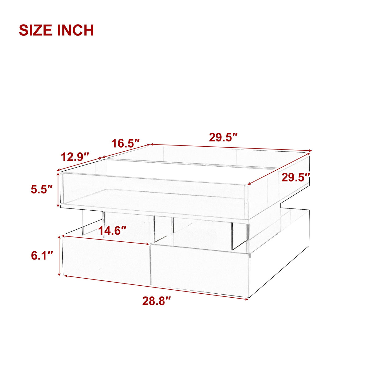 Lift Top Coffee Table With 2 Drawers, Hidden Space And LED Lights