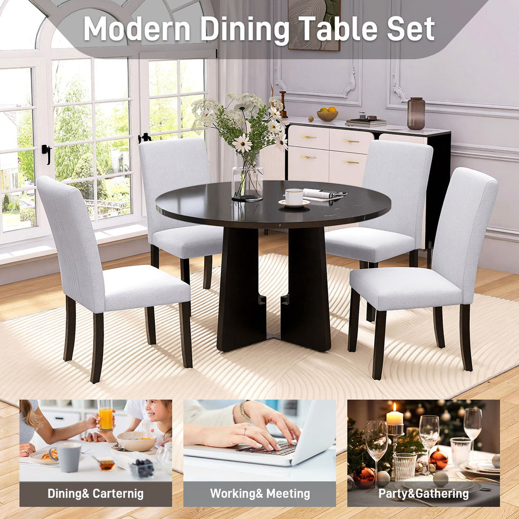 5 Piece Round Dining Table Set, Dining Table And 4 Upholstered Chairs