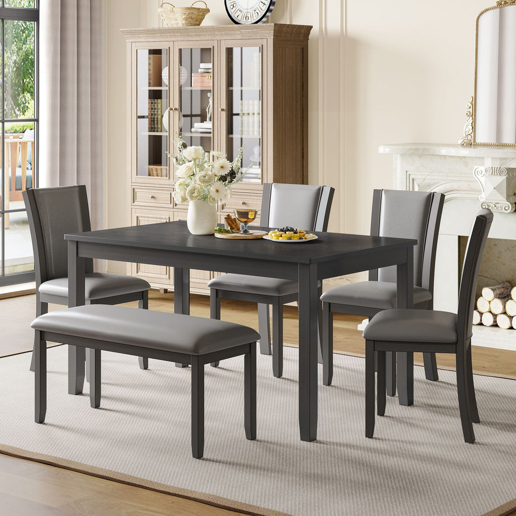 Modern 6 Piece Dining Table Set With Bench And Chairs For Dining Room - Gray