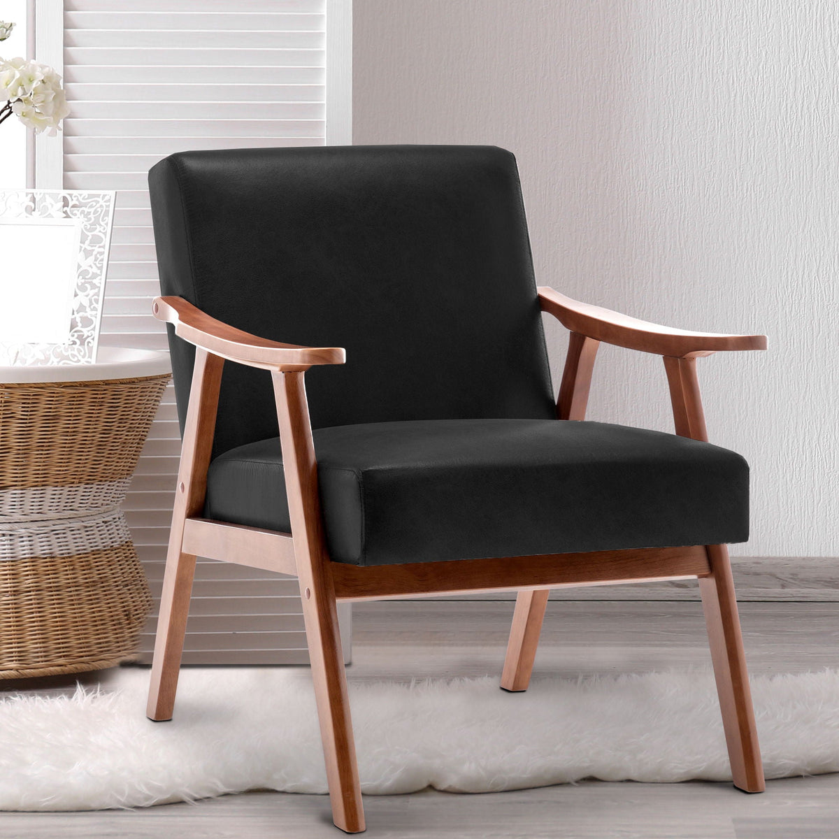 Mid Century Modern Accent Chair With Solid Wood Frame