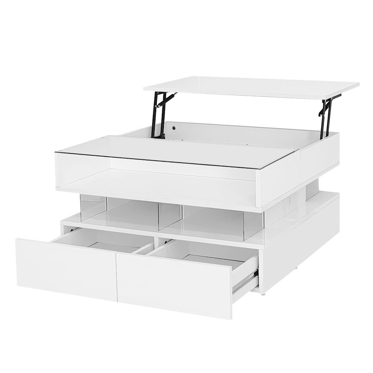 Lift Top Coffee Table With 2 Drawers, Hidden Space And LED Lights