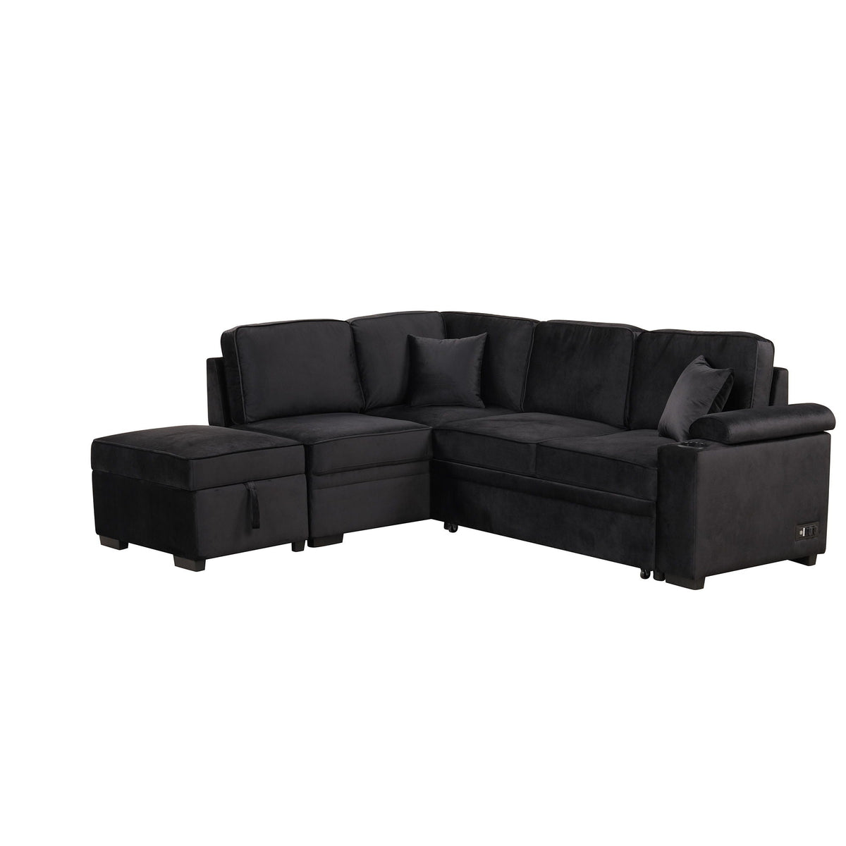 2 In 1 Pull Out Sofa Bed, L Shape Couch With Storage Ottoman