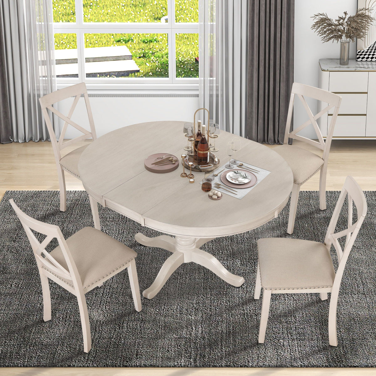Dining Table Set For 4, Round Table And 4 Chairs