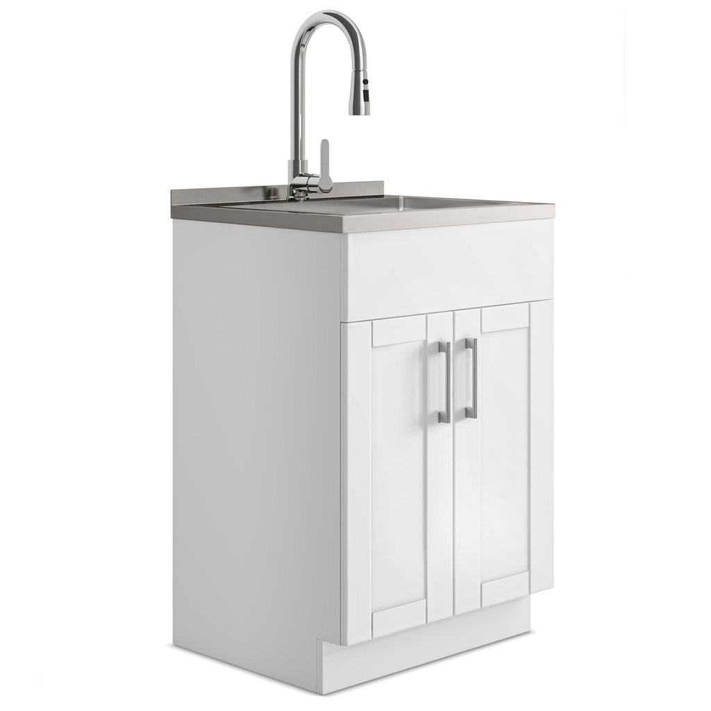 Wide, Laundry Cabinet With Faucet And Stainless Steel Sink