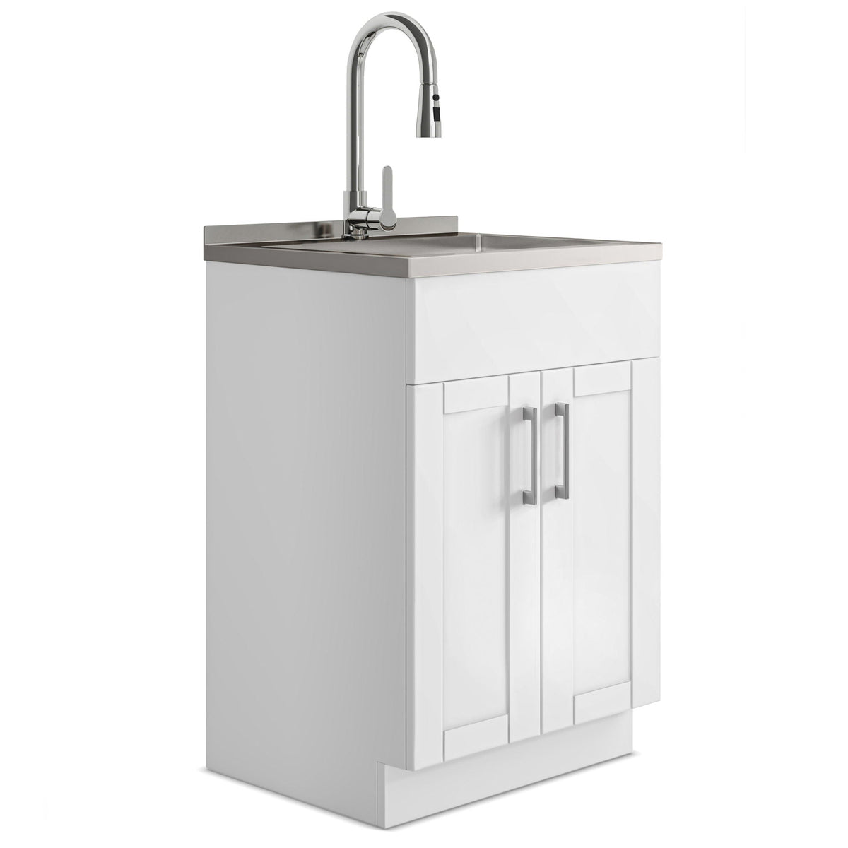 Wide, Laundry Cabinet With Faucet And Stainless Steel Sink