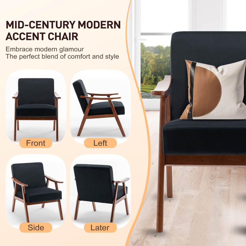 Mid Century Modern Accent Chair With Solid Wood Frame
