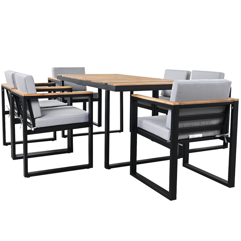 7 Pieces Dining Set Table And Chair Set With And Removable Cushions For Patio