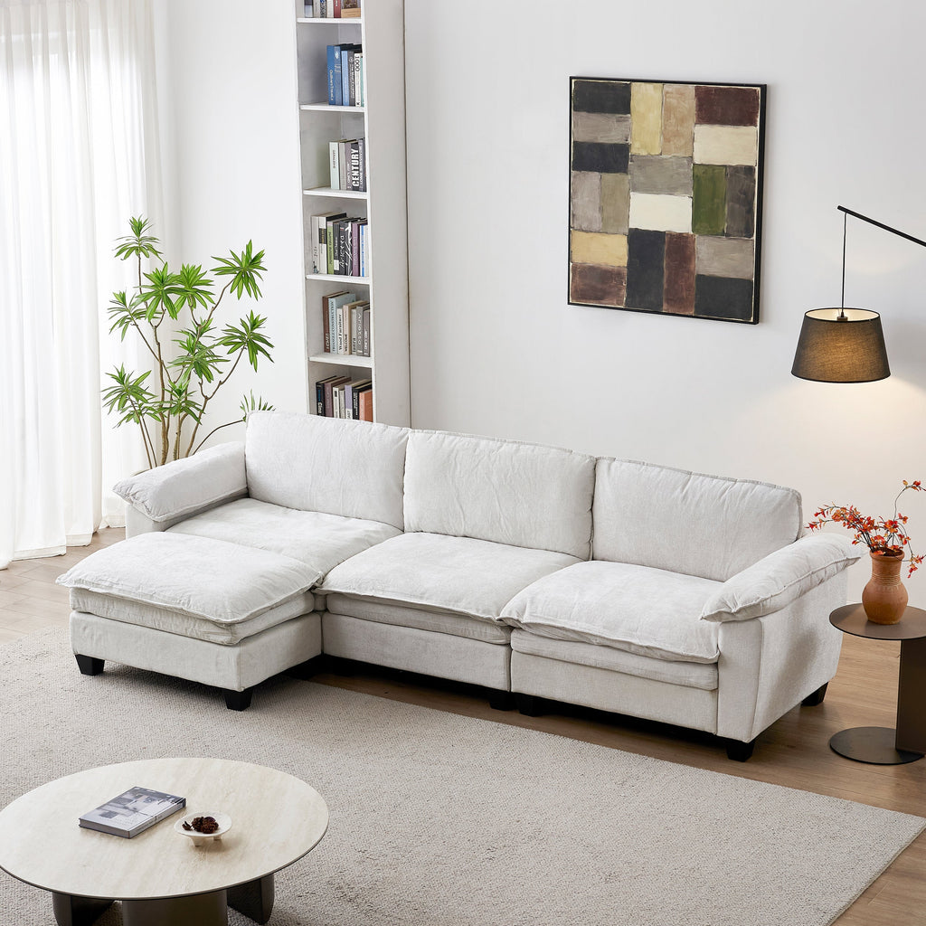 Living Room Sofa Luxury Couch with Ottoman in Soft Chenille
