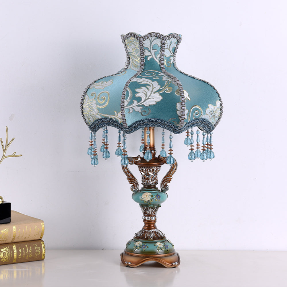 Victorian Floral Table Lamp – Lace Lampshade & Beaded Fringe, Antique Bedside Night Light