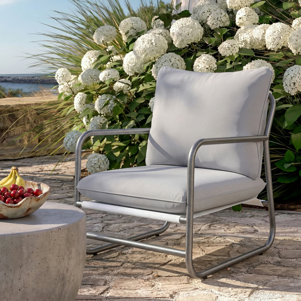Outdoor Aluminum Frame Patio Armchair with Water Resistant Cushion - Light Gray
