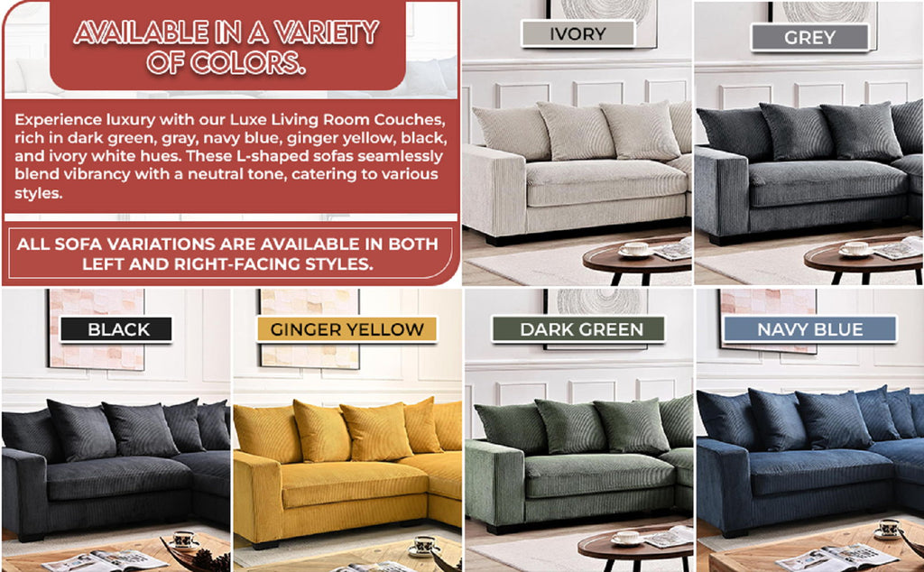 Oversized 2 Piece Sectional Couches, L Shaped Sofa With Chaise