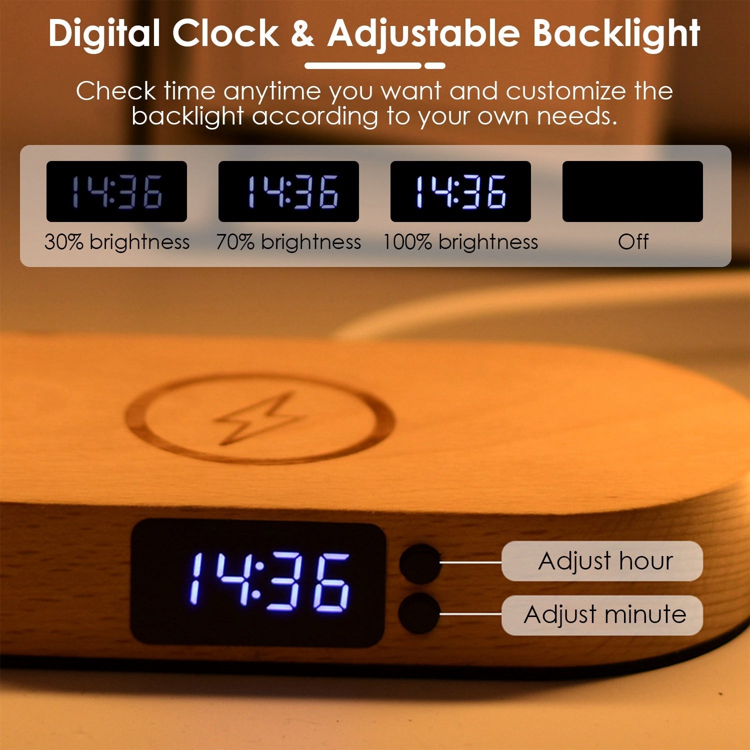 Bedside Table Lamp Touch Control Lamp with Clock