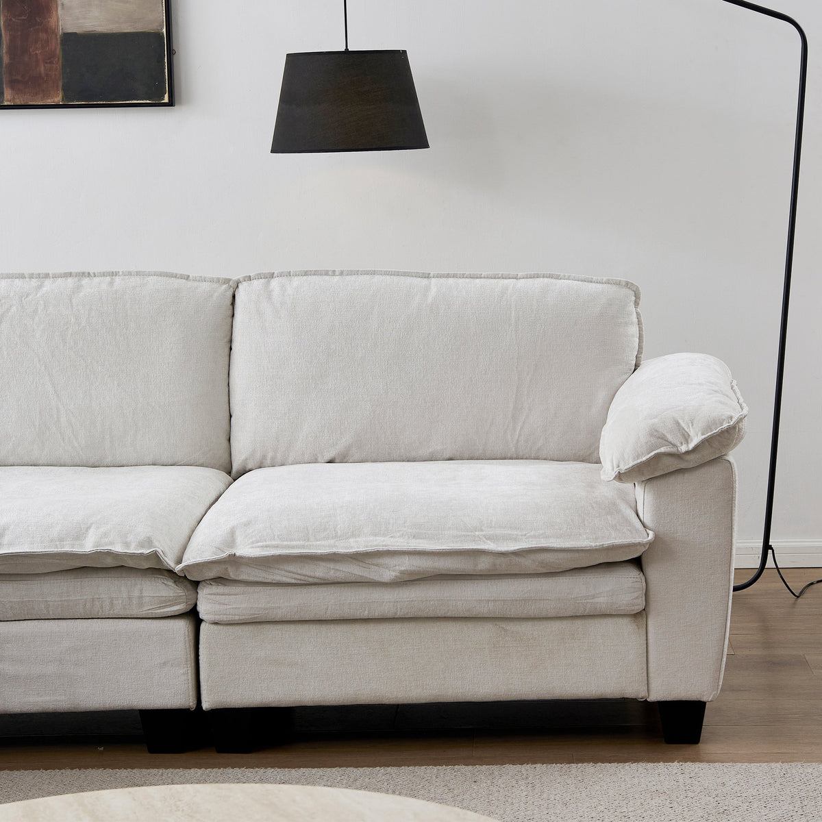 Living Room Sofa Luxury Couch with Ottoman in Soft Chenille