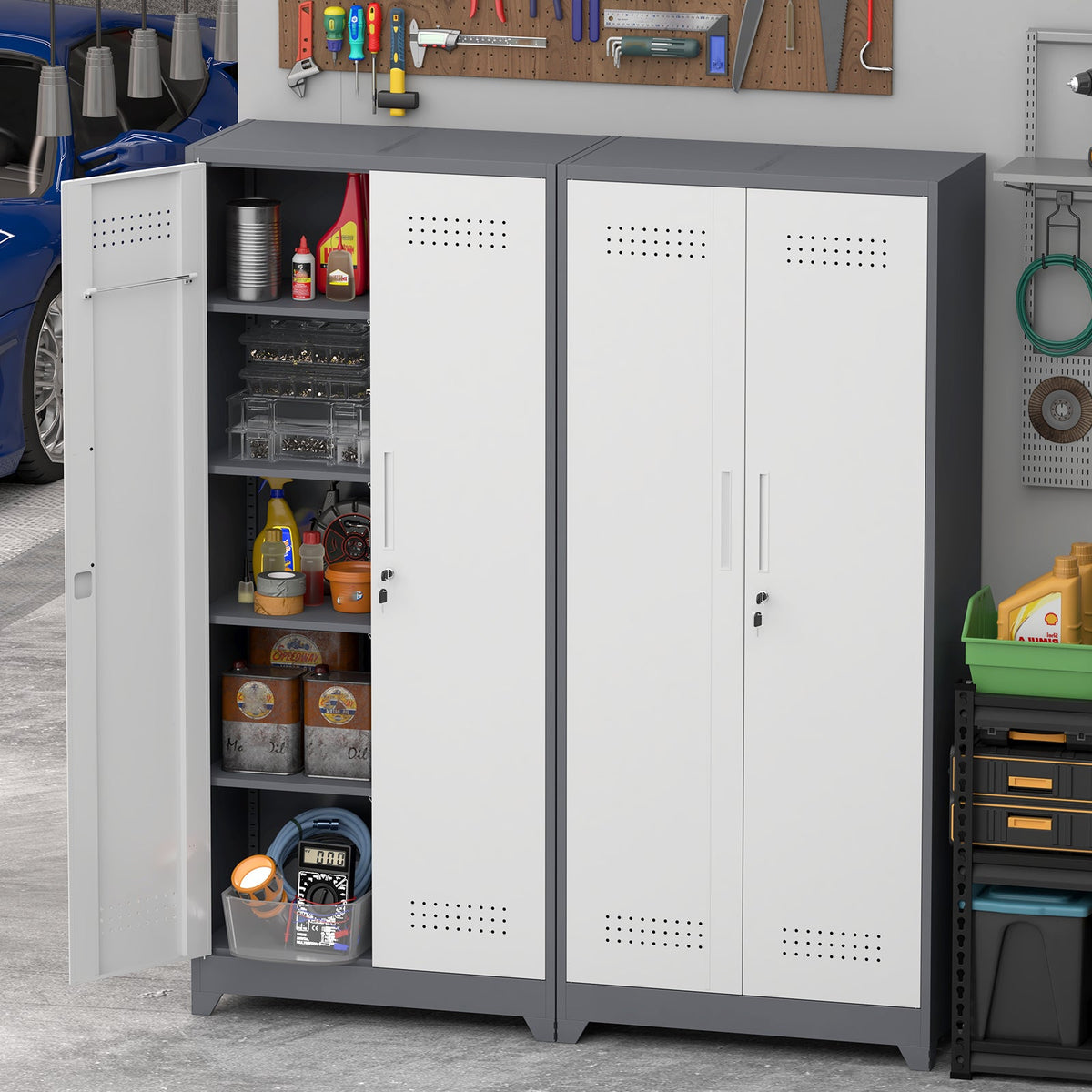 Gray Metal Lockers with Locking Doors