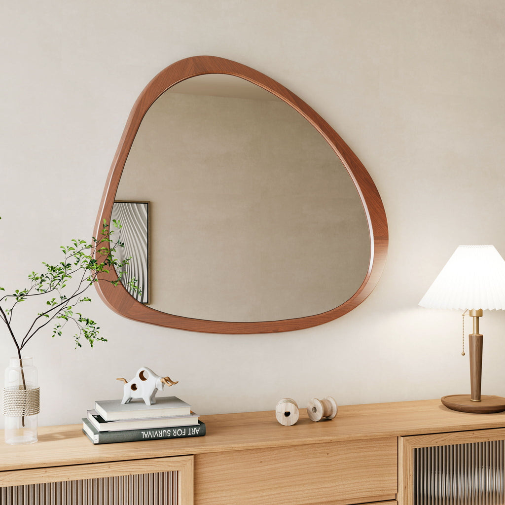 Asymmetrical Wall Mirror Wooden Framed Large Sized Dressing Mirror