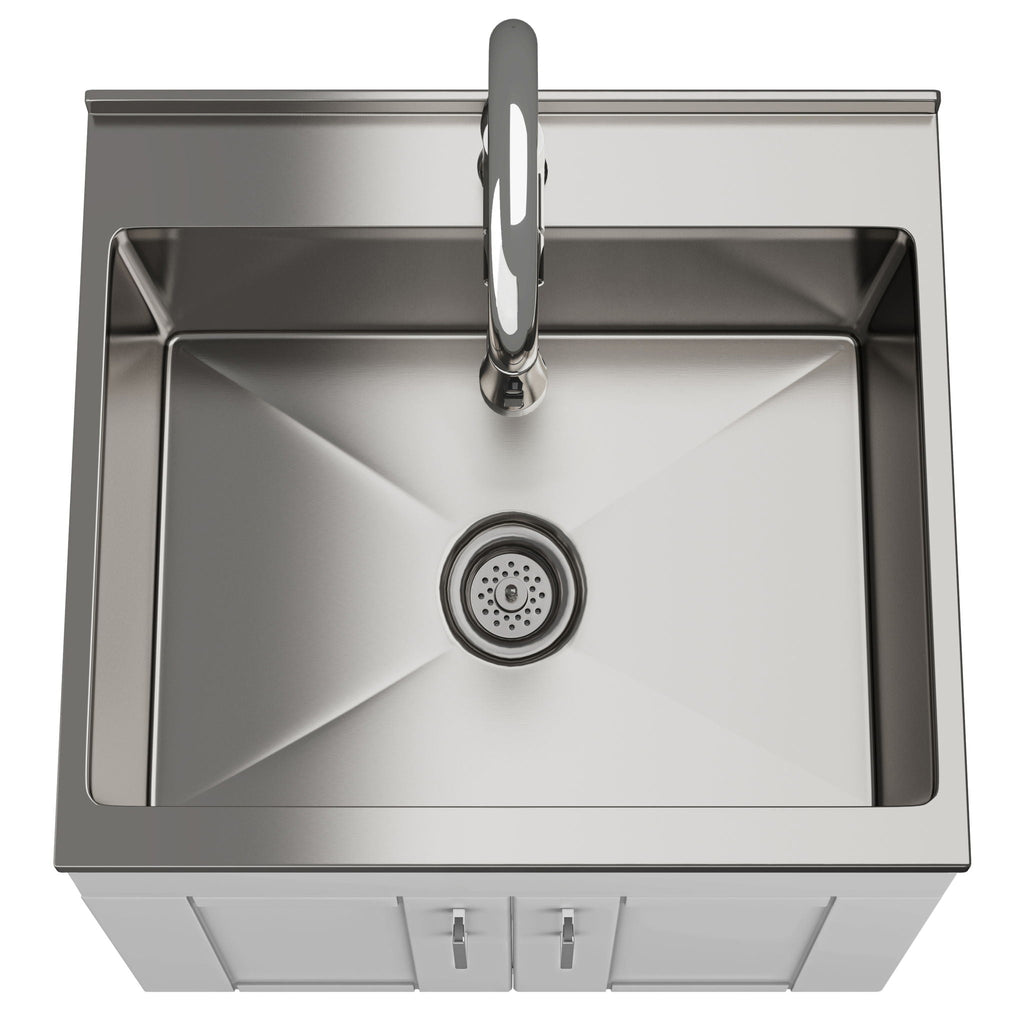 Wide, Laundry Cabinet With Faucet And Stainless Steel Sink