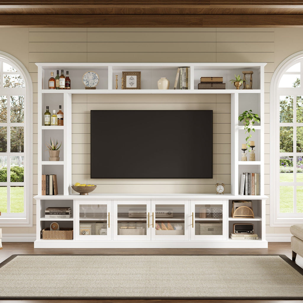 All-In-One Entertainment Center With Bookshelves & Tempered Glass Doors