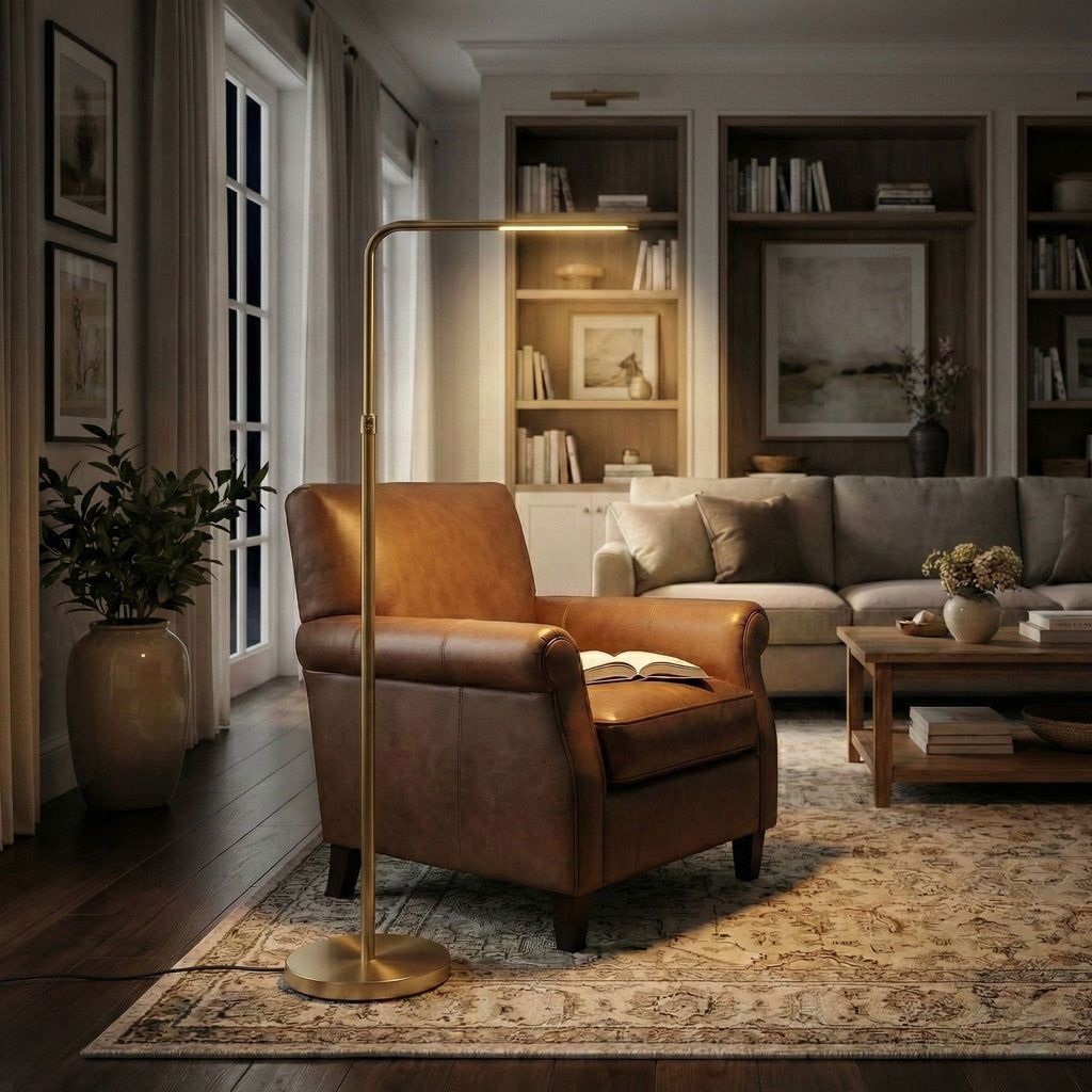 Floor Lamp With On / Off Switch Adjustable LED Round Base - Gold