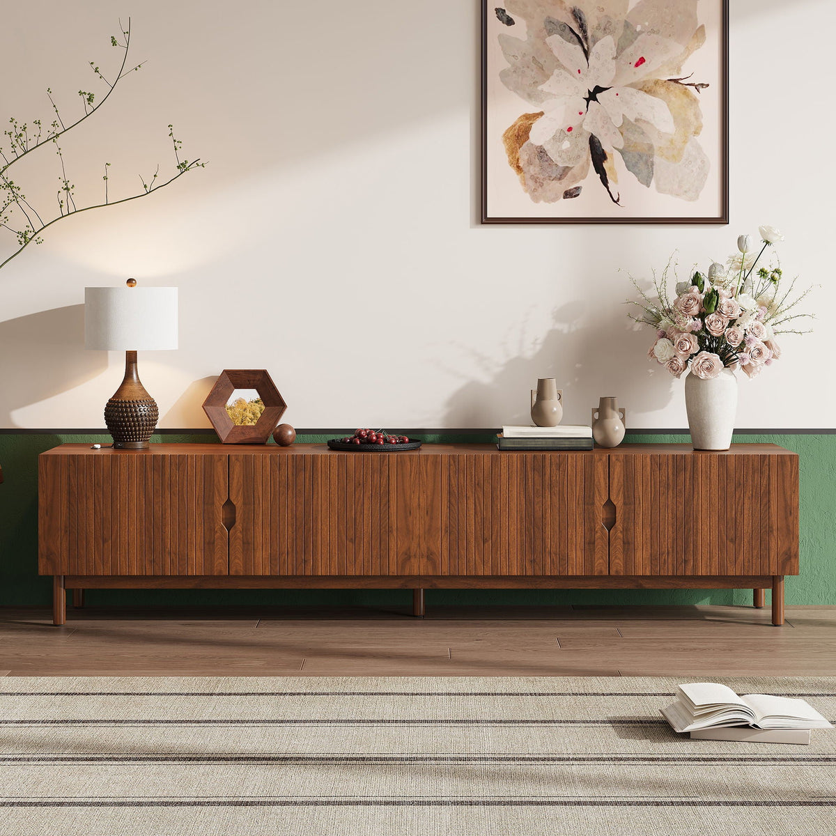 TV Stand With Legs, Media Console, 4 Cabinets