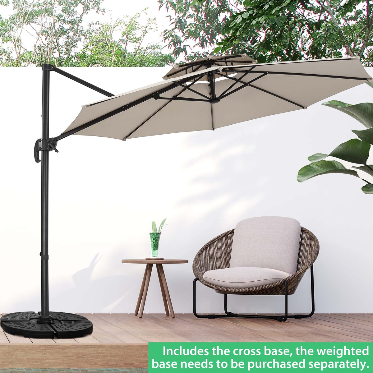 10ft Double Top Heavy-Duty Patio Cantilever Umbrella with Cross Base