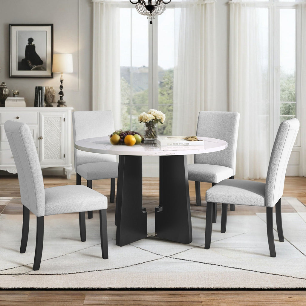 5 Piece Round Dining Table Set, Dining Table And 4 Upholstered Chairs