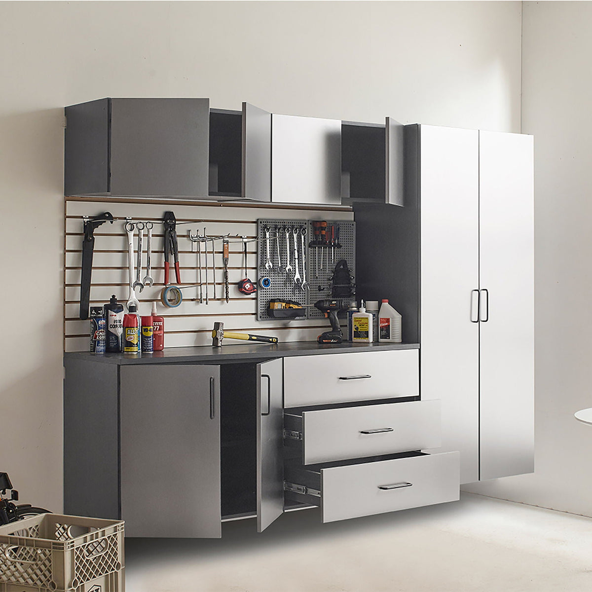 Garage Cabinet Set B With Soft Closing Drawers - Metallic Gray