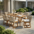 7-Piece Outdoor Patio Dining Set with Handwoven Wicker - Beige, Light Brown, Teak