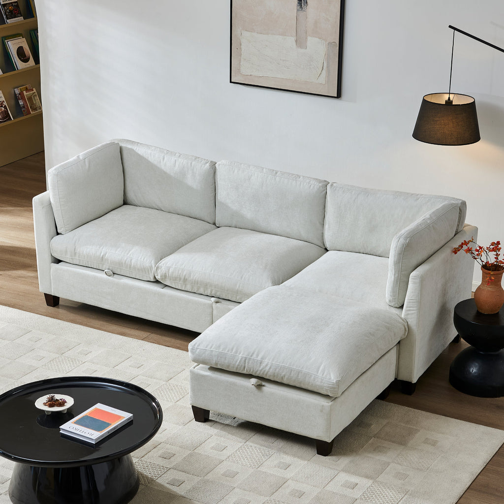 96.5" Sectional Couch, Upholstered Soft Chenille Fabric Sofa