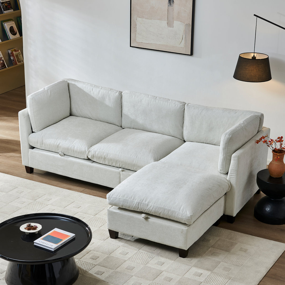96.5" Sectional Couch, Upholstered Soft Chenille Fabric Sofa